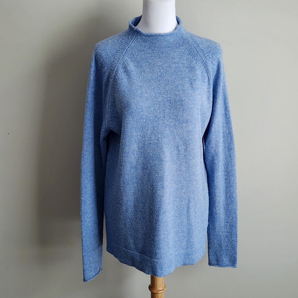 Gap Merino Wool Blend Knit Sweater Womens Large Blue Heather Soft Winter Cozy - Picture 3 of 15
